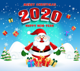 Merry christmas and Happy new year 2020 with santa claus cute cartoon.for Christmas and New Year background.vector illustration