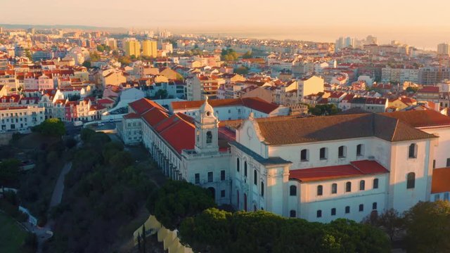 Aerial view of Lisbon with Church of Nossa Senhora da Gra&ccedil;a (&Eacute;vora) (Igreja e convento da Gra&ccedil;a) at dawn