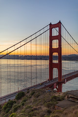 Portrait of Golden Gate Bridge in San Francisco California at Sunrise