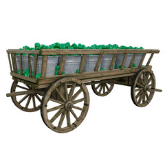 Fototapeta na wymiar Green pepper in a wooden cart
