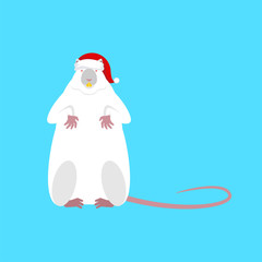 Santa Mouse Symbol of 2020 year. Rat in red cap. Christmas and New Year Vector Illustration