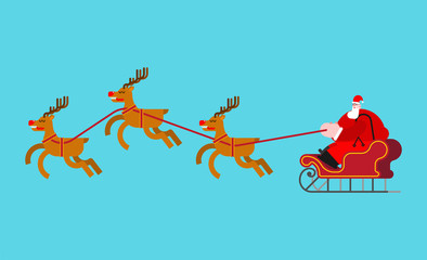 Santa in sleigh with deers. Christmas and New Year Vector Illustration