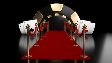 Red Carpet Poker Concept With Four Aces - 3D Illustration