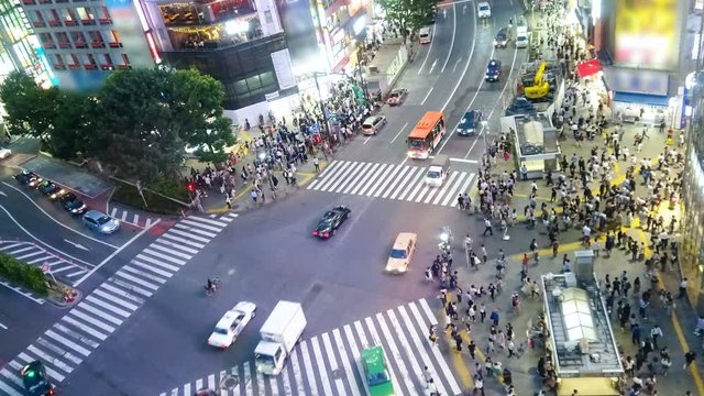 Timelapse Medium shot of Shibuya Crossing in Tokyo 