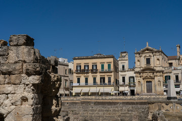 Fototapeta premium Roman Amphitheatre in Lecce, Puglia (Apulia), southern Italy. Ruins of a Roman amphitheater.