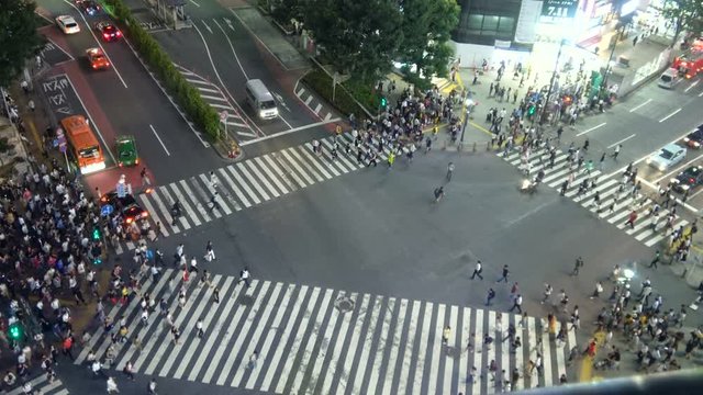 Close up shot of Shibuya Crossing in Tokyo 
