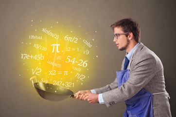 Person cooking numbers and mathematical staffs