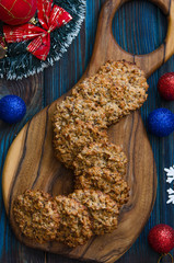 Oatmeal cookies with chia seeds and nuts on the board