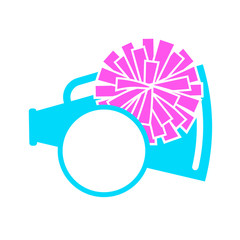 Monogram decor. Pom pom and megaphone vector file. Cheerleading digital design. Blue and pink color. Cheer bows image.