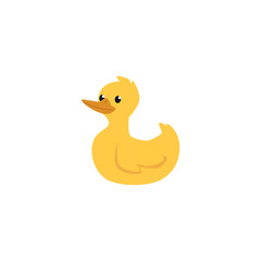 Cute cartoon yellow duck isolated on white background - rubber children's toy