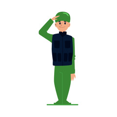 Soldier or officer man in military uniform flat vector illustration isolated.