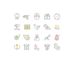 Fototapeta premium Set Vector Line Icons of Business in Agriculture