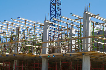construction site metal beams structure workplace business industry