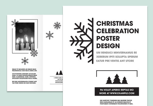 Black and White Trifold Brochure Layout with Snowflake Illustrations