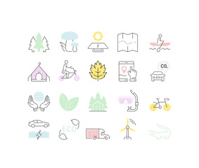 Set Vector Flat Line Icons Ecotourism