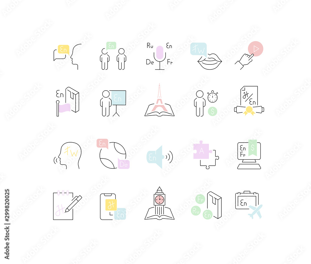 Canvas Prints Set Vector Line Icons of Foreign Language.