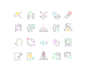 Set Vector Line Icons of Foreign Language.