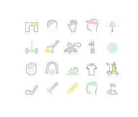 Set Vector Line Icons of Golf.