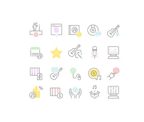 Set Vector Line Icons of Music Business