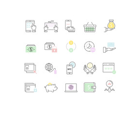 Set Vector Line Icons of Online Banking