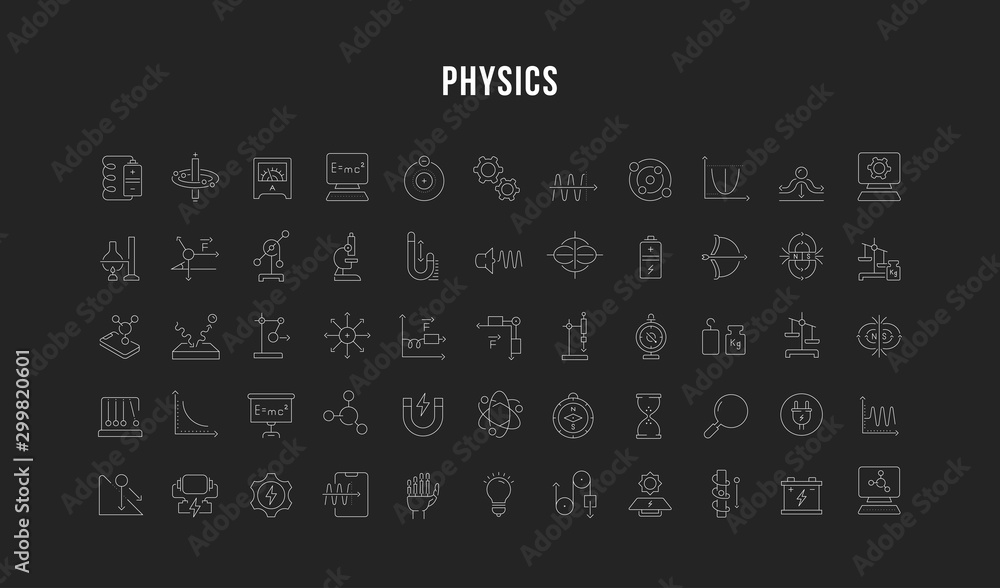 Wall mural set vector line icons of physics.