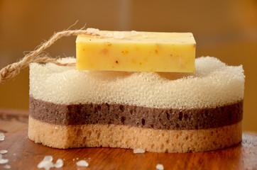  natural soap and bath sponge 