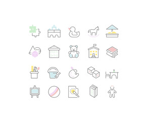 Set Vector Line Icons of Preschool Education