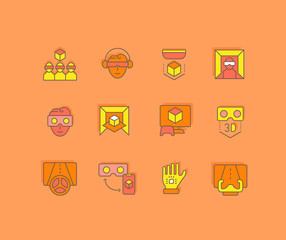 Set of Simple line Icons of Virtual Reality