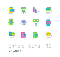 Set of Simple line Icons of VR and AR