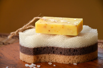  natural soap and bath sponge