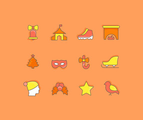 Set of Simple line Icons of Winter