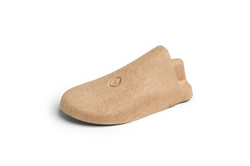 Shoe insert on an isolated white layer. A block of shoes, a form holder that stretches over the shape of the shoe. Shoe block.