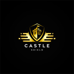 Shield castle logo vector symbol Gold badge