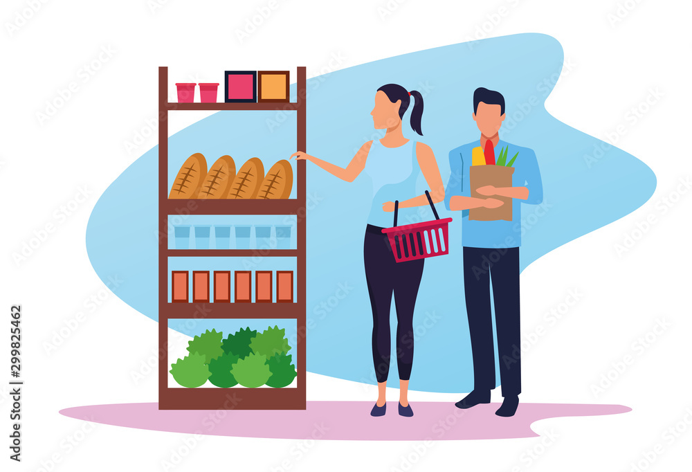 Wall mural grocery stores with people characters