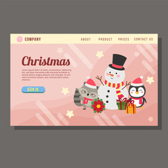 christmas sale landing page present gift snowman penguin flat style