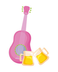 guitar mexican with beers isolated icon