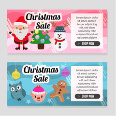 two banner flat style christmas template with cute santa claus