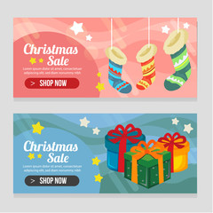 vivid two banner christmas template with decorated socks