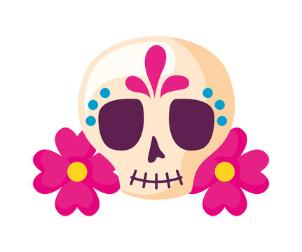 skull mexican with flowers decoration isolated icon
