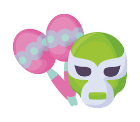 maracas with mask fighter mexican isolated icon