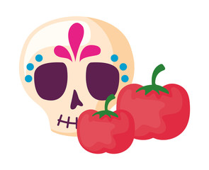skull mexican with tomatoes isolated icon