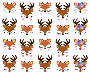 Vector Set of Cute Reindeer Faces - 299829819