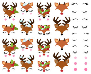 Vector Set of Cute Reindeer Faces