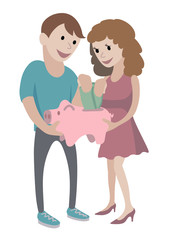 Couple with piggy bank/ Vector illustration