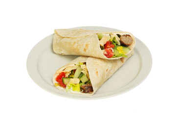 Sausage, chicken and salad wraps