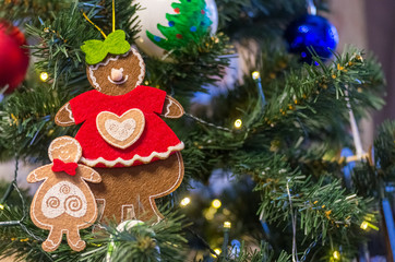 a festive Christmas wonderful toys in the form of gingerbread isolated on background, Christmas tree ornament for the new year