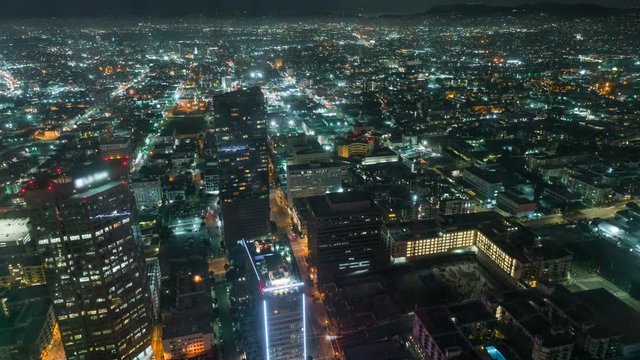 Timelapse Overview of Panoramic Cityscape at Night in Los Angeles