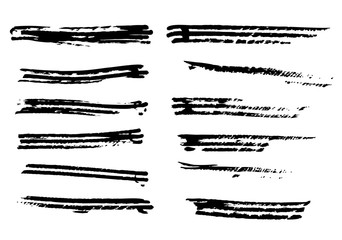 Painted grunge stripes set. Black labels, background, paint texture. Brush strokes vector. Handmade design elements.