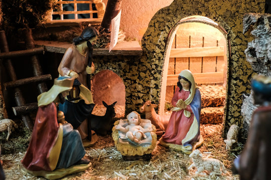 Jesus, Miniature of people, Jesus, Mariya looking at her baby with man, easter concept