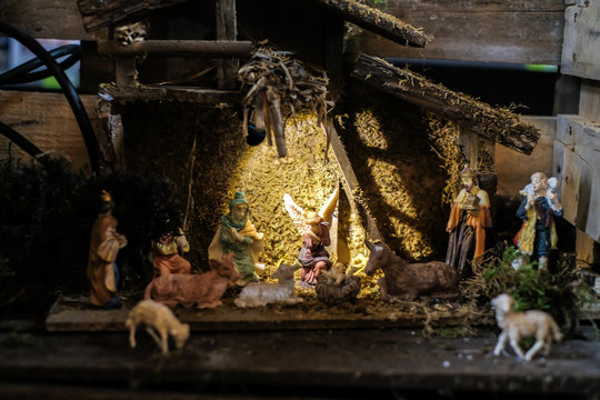 Jesus, Miniature of people, Jesus, Mariya looking at her baby with man, easter concept